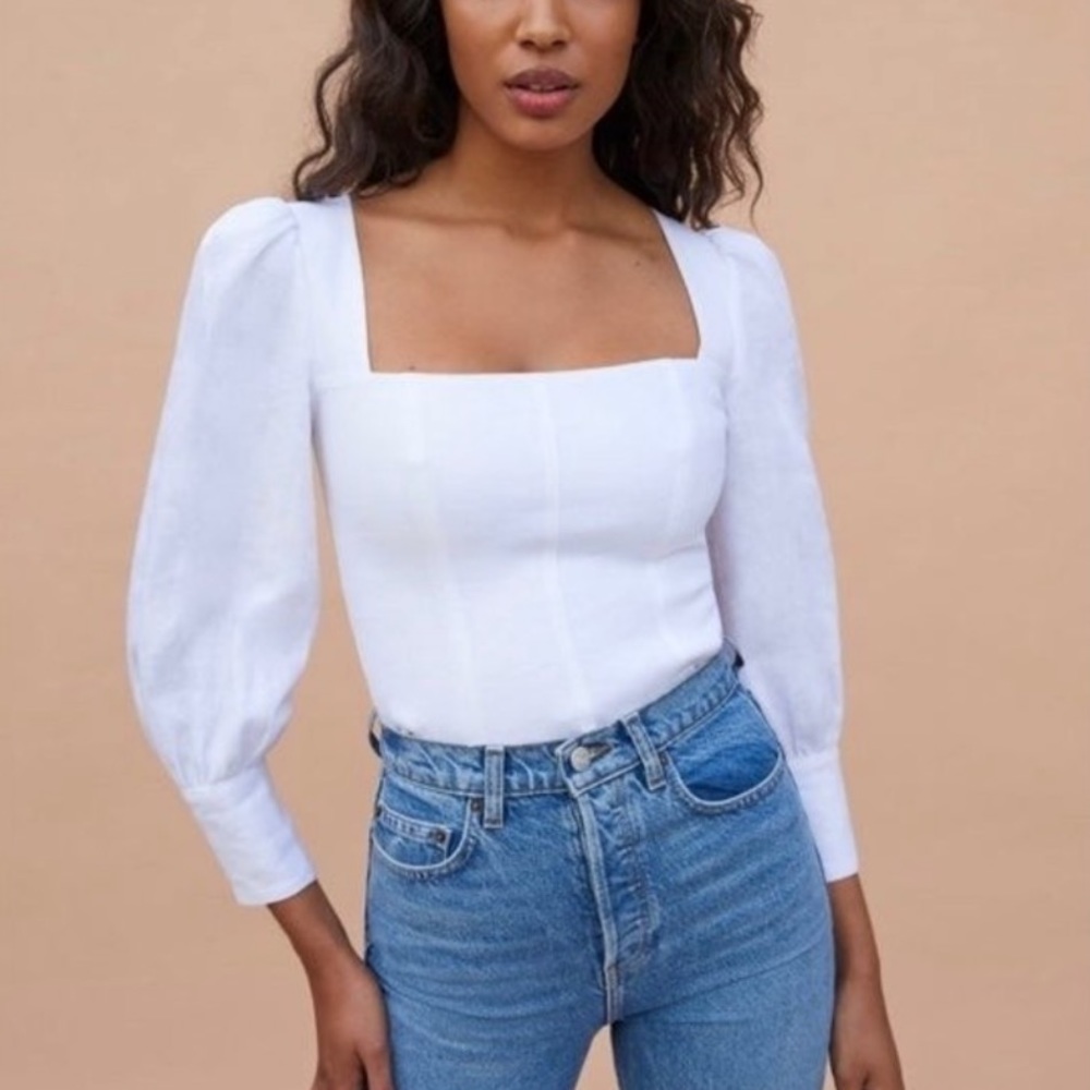 Reformation Stilton Linen Top White Square Neck Blouse size 4